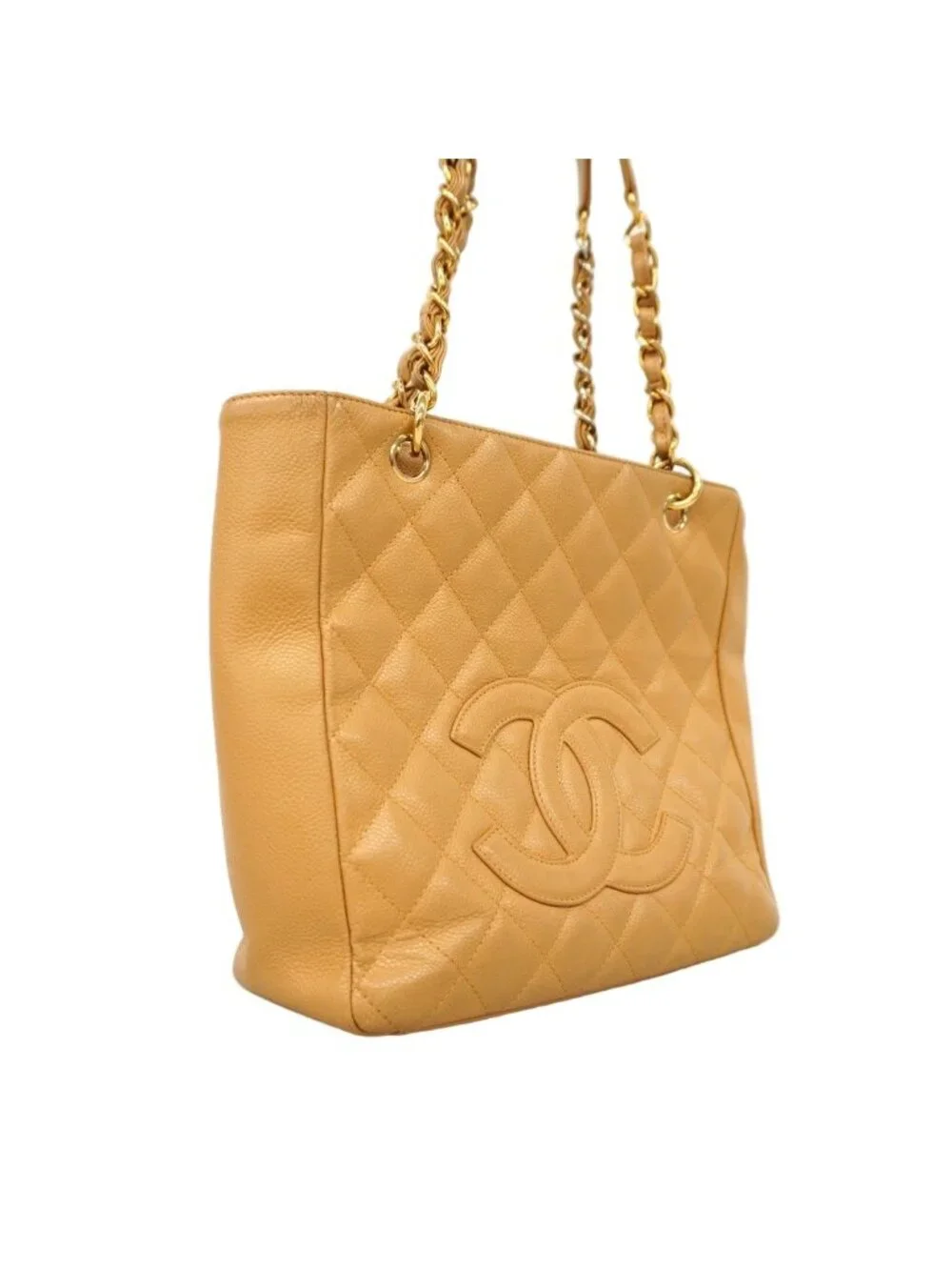 Chanel Chain Tote Quilted Caviar Leather Beige Gold - Picture 2 of 10